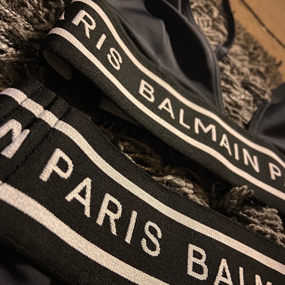 BALMAIN PARIS Triangle Swimsuit Black Logo Brief S